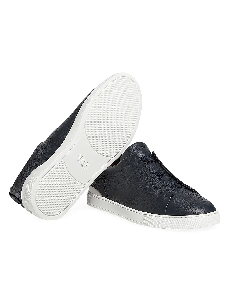 ZEGNA Men's Deerskin Triple Stitch Sneakers - Navy Blue | Thumbnail 6 ZEGNA Men's Deerskin Triple Stitch Sneakers - Navy Blue | Thumbnail 6