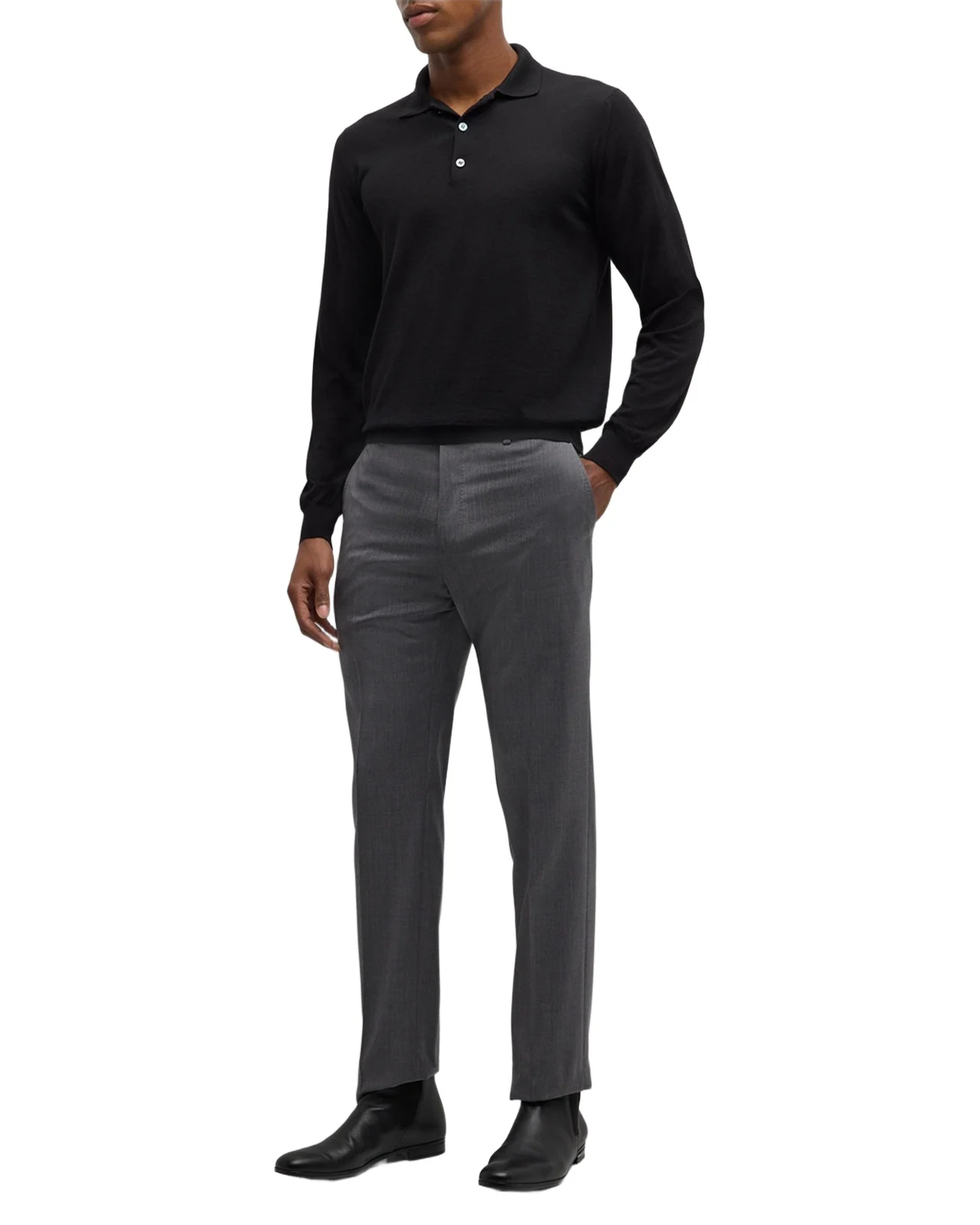 Men's Cashmere-Silk Long-Sleeve Polo Sweater Men's Cashmere-Silk Long-Sleeve Polo Sweater
