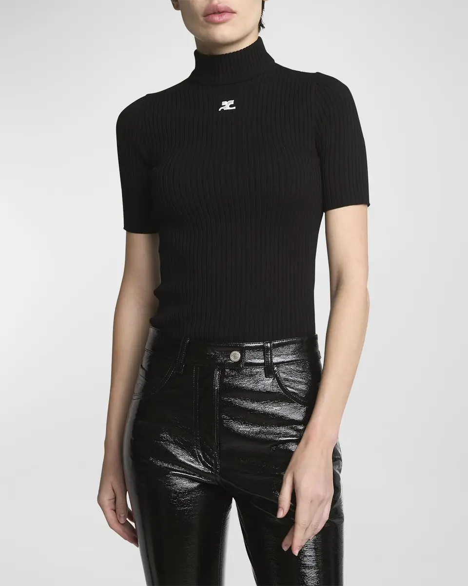 Courrèges Mock-Neck Short-Sleeve Rib Pullover | Thumbnail 2 Courrèges Mock-Neck Short-Sleeve Rib Pullover | Thumbnail 2