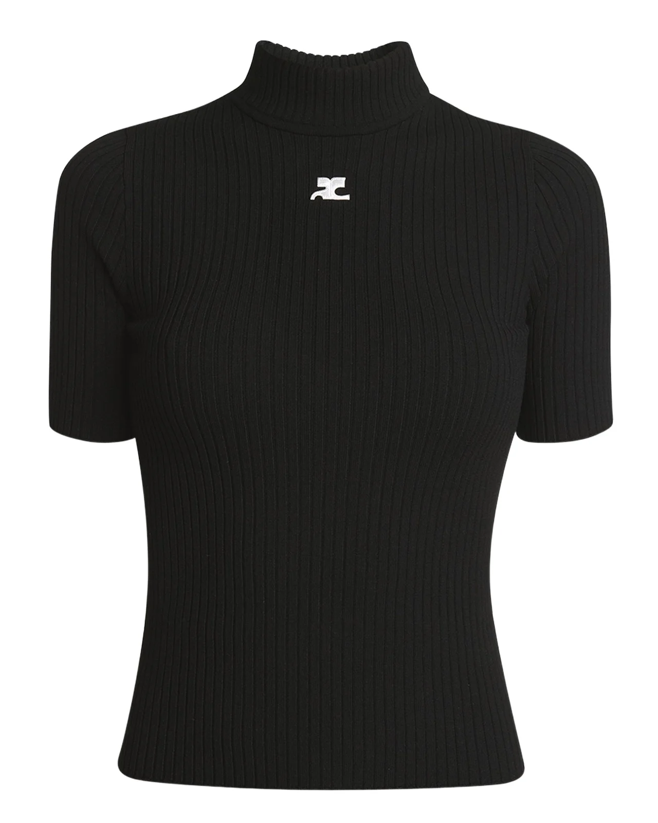 Mock-Neck Short-Sleeve Rib Pullover