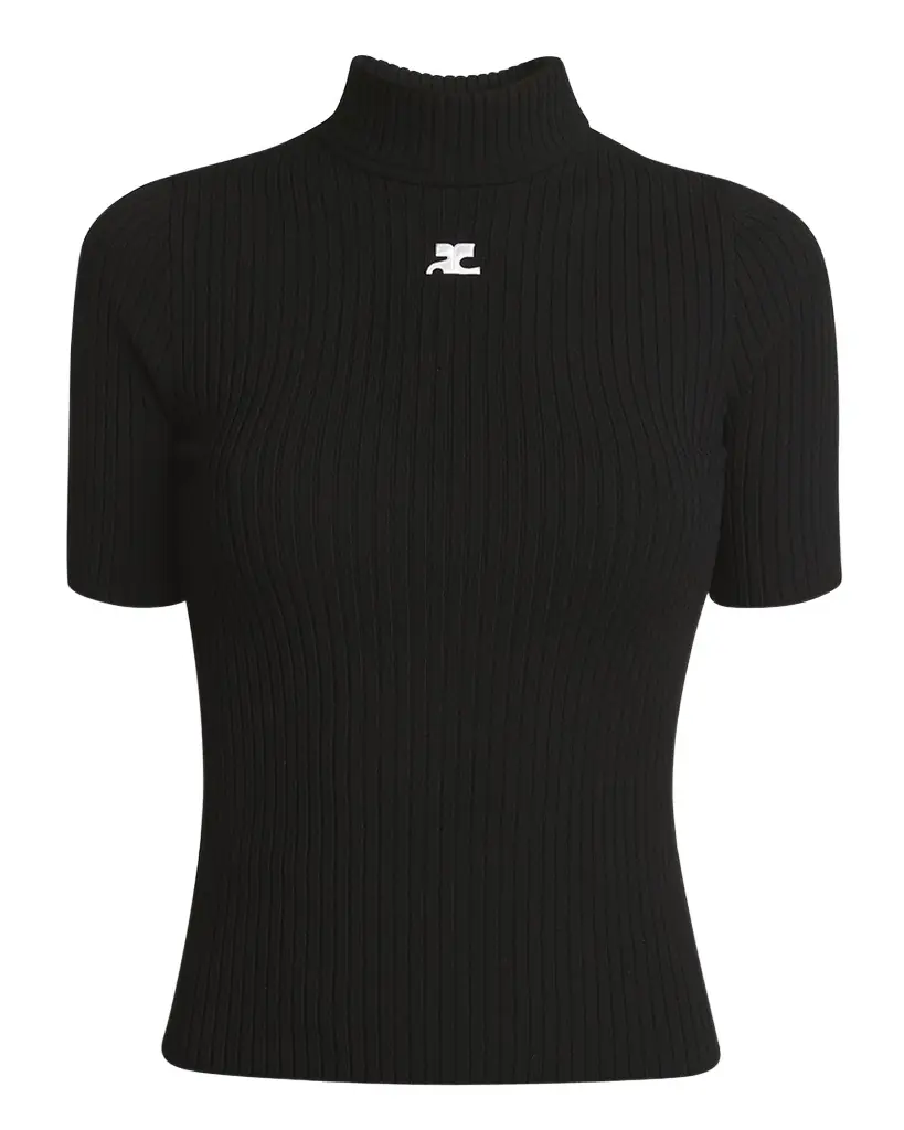 Courrèges Mock-Neck Short-Sleeve Rib Pullover | Image 1 Courrèges Mock-Neck Short-Sleeve Rib Pullover | Image 1