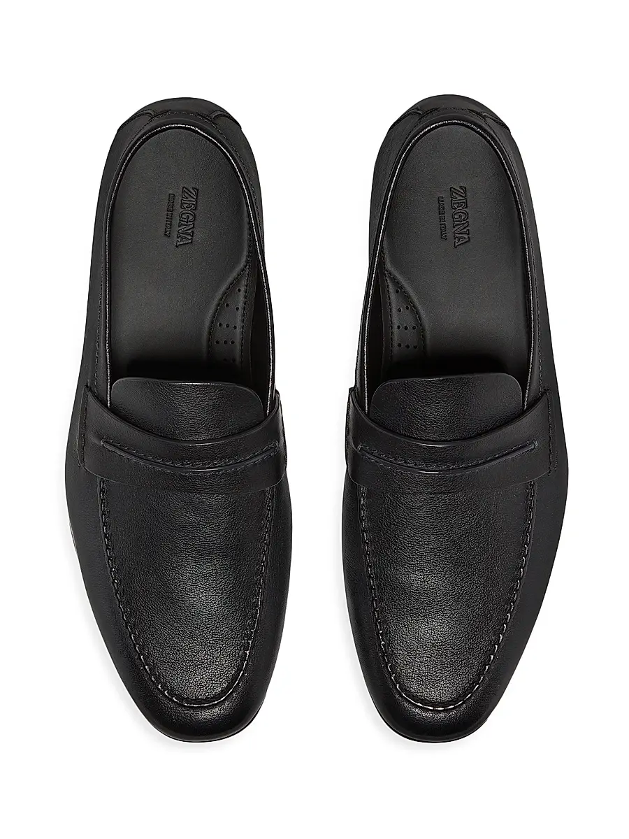 Zegna Men's Natural Grain Leather Mocassin Loafer | Thumbnail 3