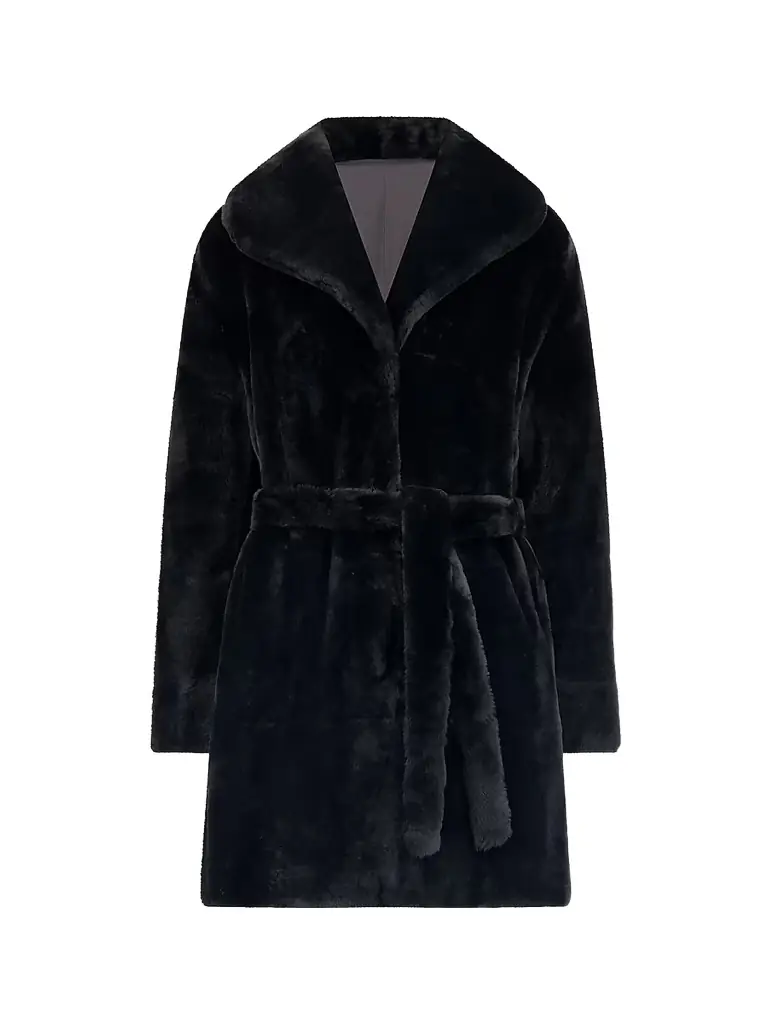 Gorski Women's Shearling Lamb Stroller Reversible to Taffeta Belt - Black - Size XL | Image 1 Gorski Women's Shearling Lamb Stroller Reversible to Taffeta Belt - Black - Size XL | Image 1