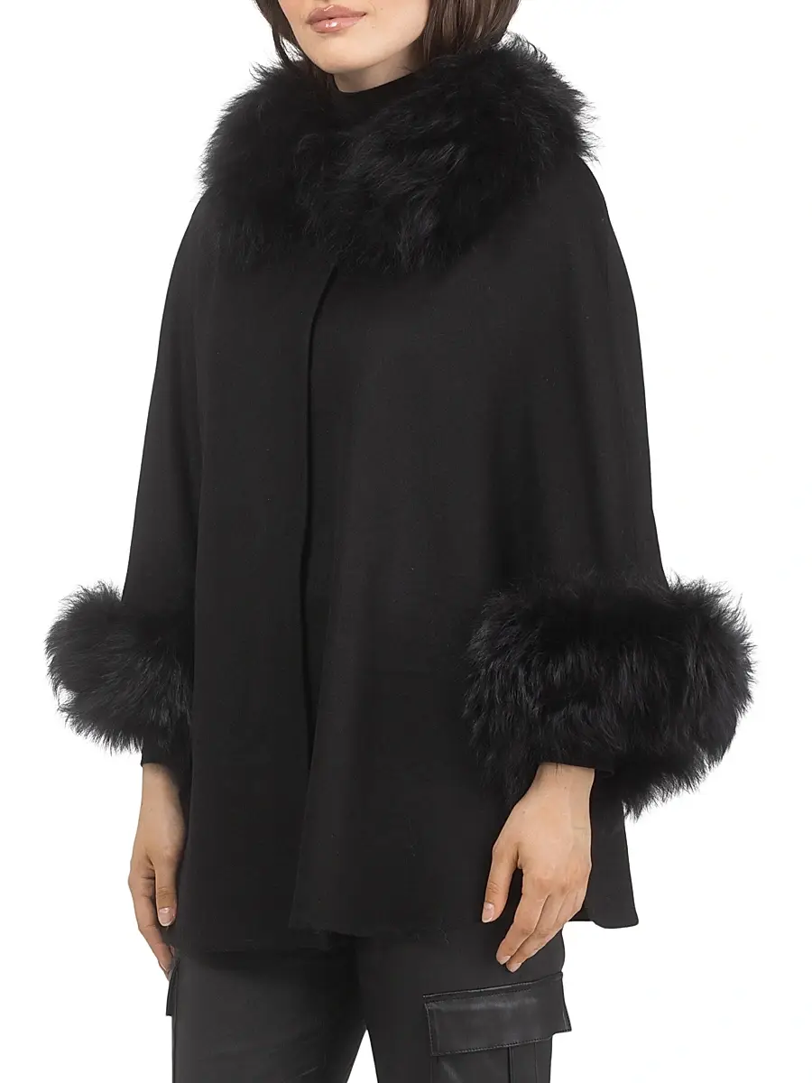 Gorski Women's Select Wool Coats with Select Lamb Collar and Cuffs - Black | Thumbnail 3