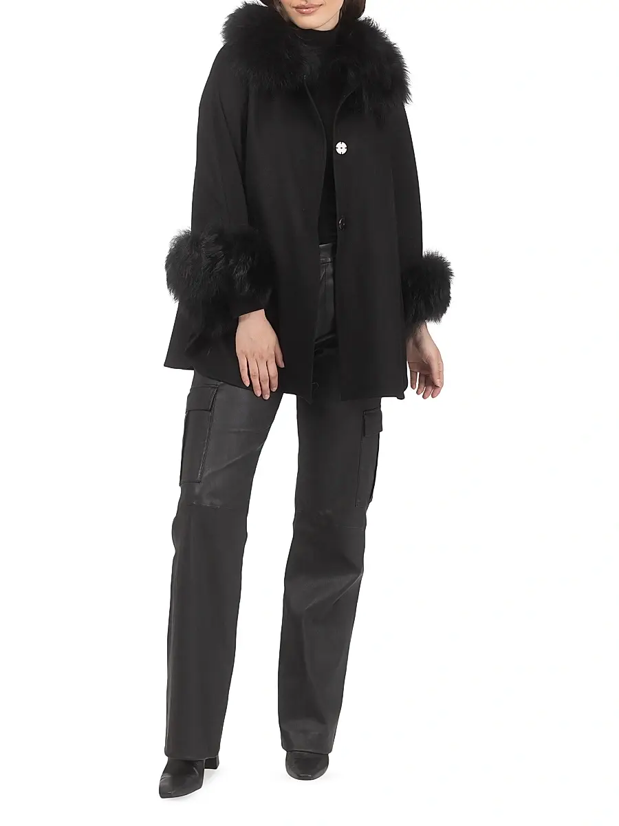Gorski Women's Select Wool Coats with Select Lamb Collar and Cuffs - Black | Thumbnail 5