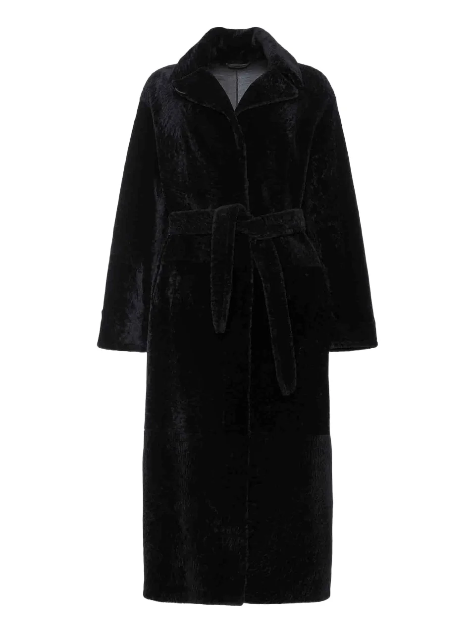 Women's Reversible Textured Shearling Lamb Coat with Side Slits Belt Women's Reversible Textured Shearling Lamb Coat with Side Slits Belt