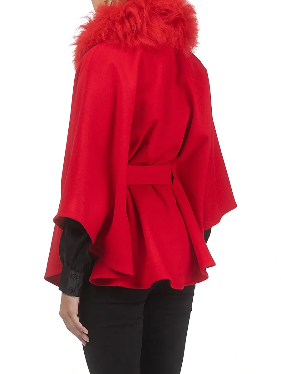 Gorski Women's Select Wool Belted Cape with Select Lamb Collar | Thumbnail 4