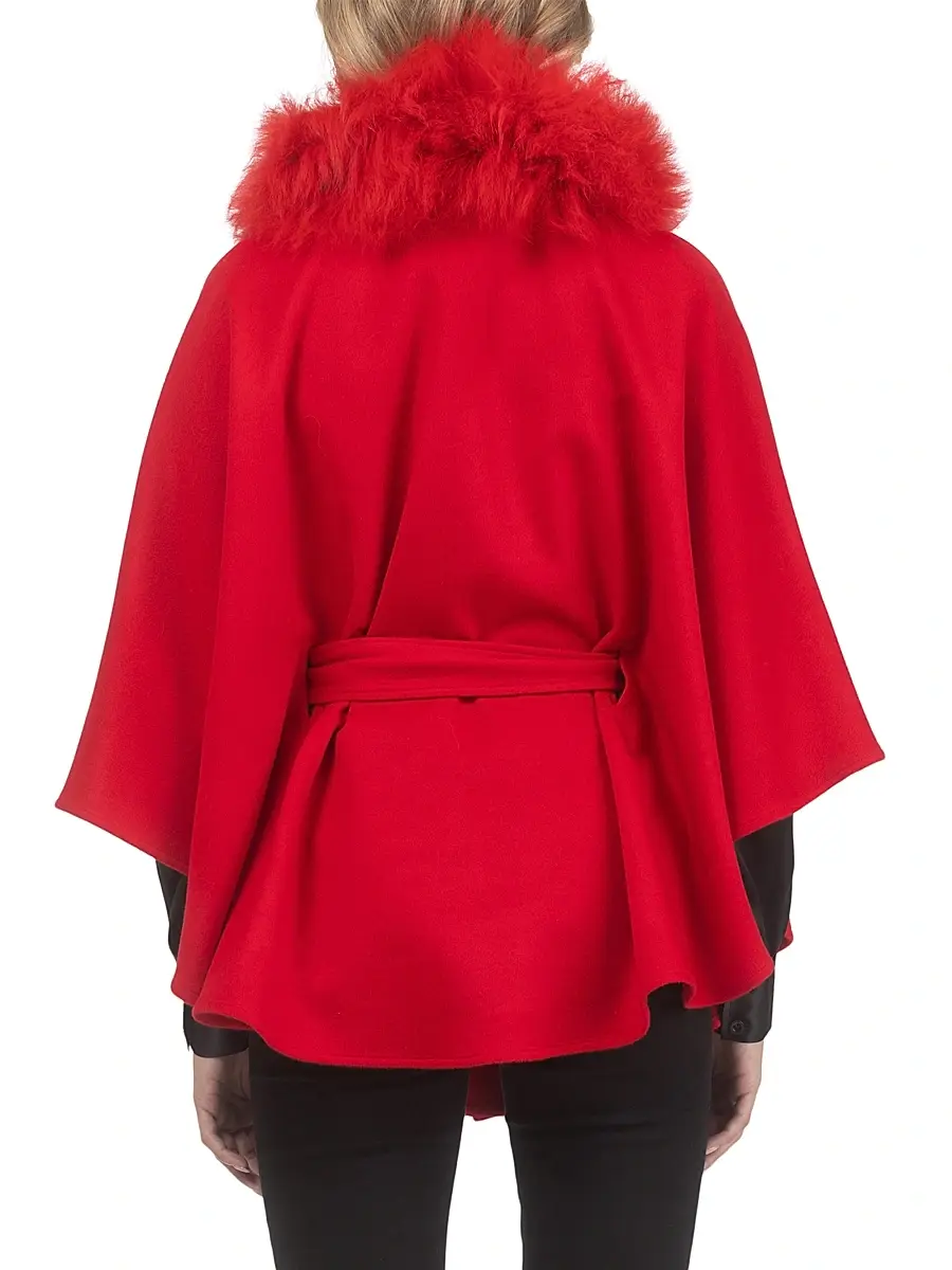 Gorski Women's Select Wool Belted Cape with Select Lamb Collar | Thumbnail 5
