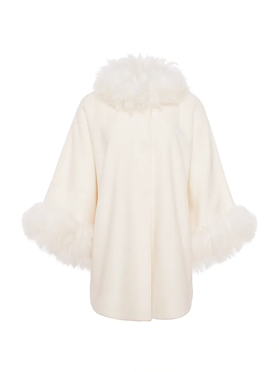 Gorski Women's Cashmere and Wool Blend Cape with Select Lamb Trim - Ivory | Image 1 Gorski Women's Cashmere and Wool Blend Cape with Select Lamb Trim - Ivory | Image 1