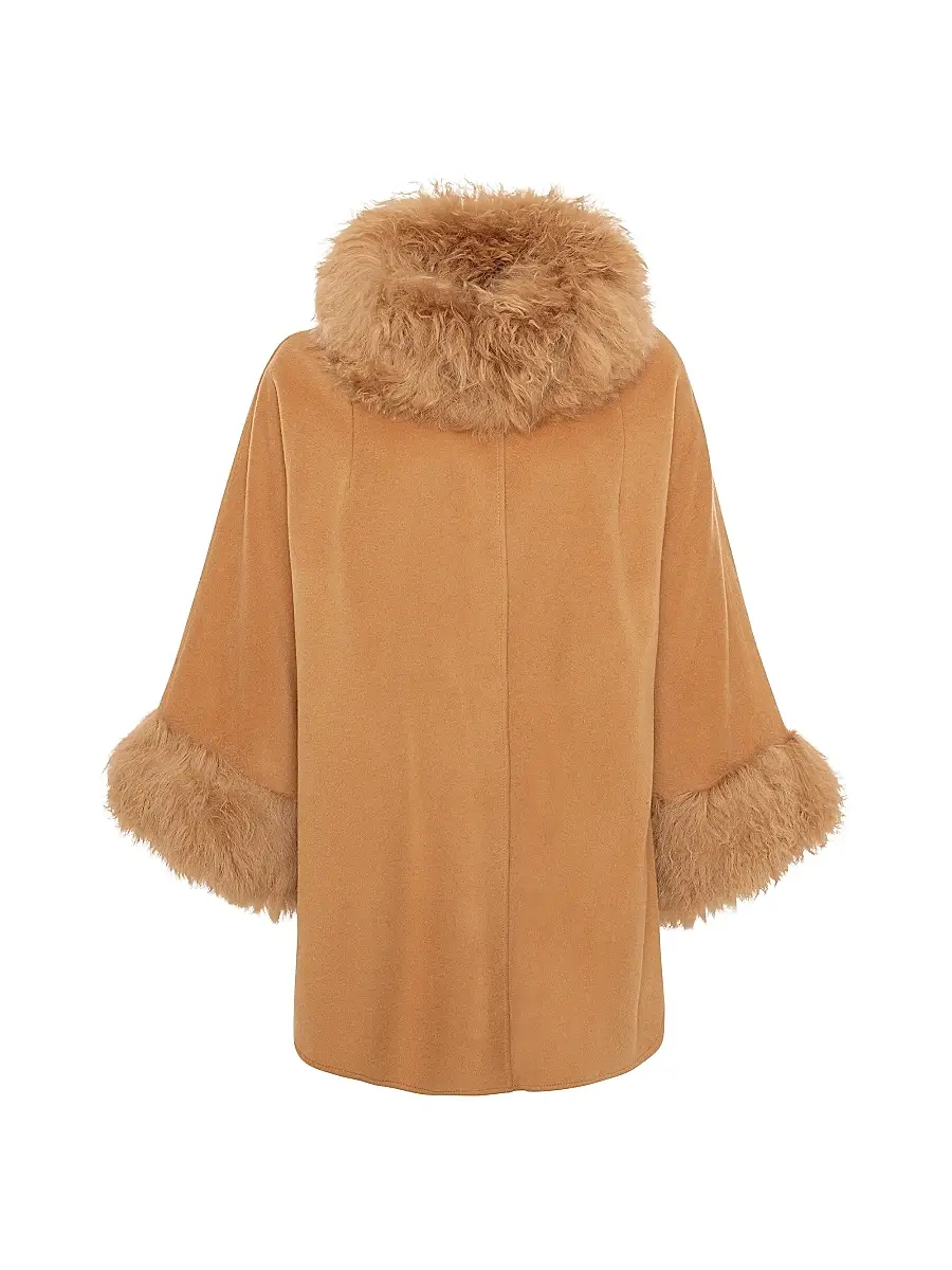 Gorski Women's Cashmere and Wool Blend Cape with Select Lamb Trim - Camel | Image 1 Gorski Women's Cashmere and Wool Blend Cape with Select Lamb Trim - Camel | Image 1