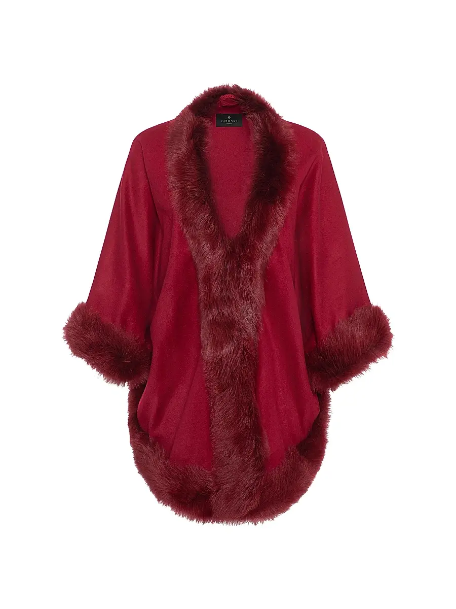 Gorski Women's Select Cashmere Capelet with Toscana Shearling Lamb Trim - Wine | Image 1 Gorski Women's Select Cashmere Capelet with Toscana Shearling Lamb Trim - Wine | Image 1