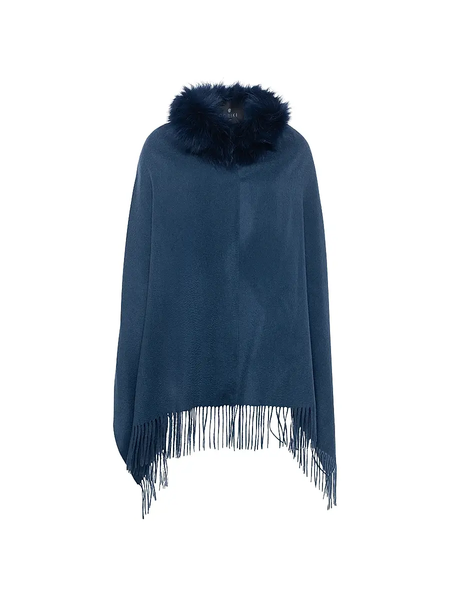 Gorski Women's Select Cashmere Stole with Select Lamb Collar - Dark Blue | Image 1 Gorski Women's Select Cashmere Stole with Select Lamb Collar - Dark Blue | Image 1