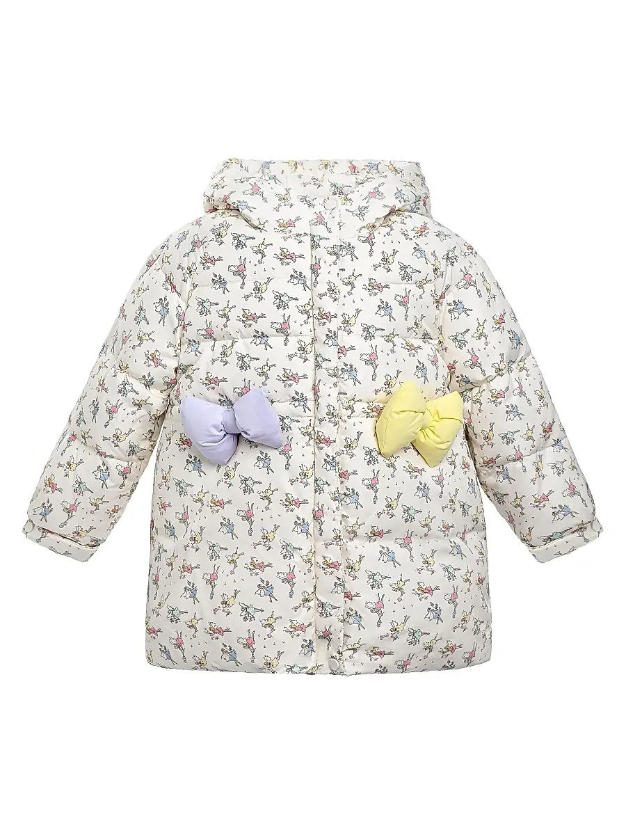 Mimi Tutu Little Girl's Floral Bow Hooded Coat - Cream | Image 1 Mimi Tutu Little Girl's Floral Bow Hooded Coat - Cream | Image 1