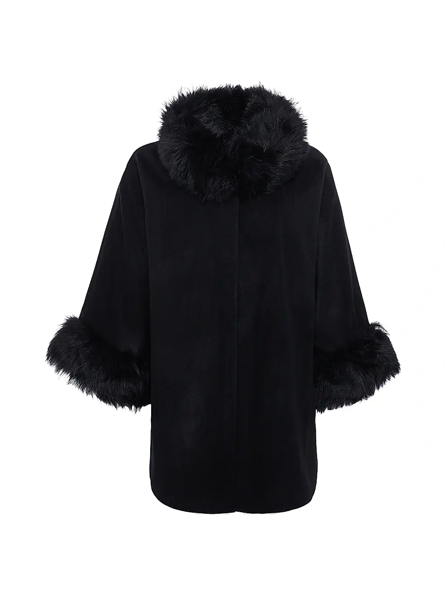 Gorski Women's Cashmere and Wool Blend Cape with Select Lamb Trim - Black | Image 1 Gorski Women's Cashmere and Wool Blend Cape with Select Lamb Trim - Black | Image 1