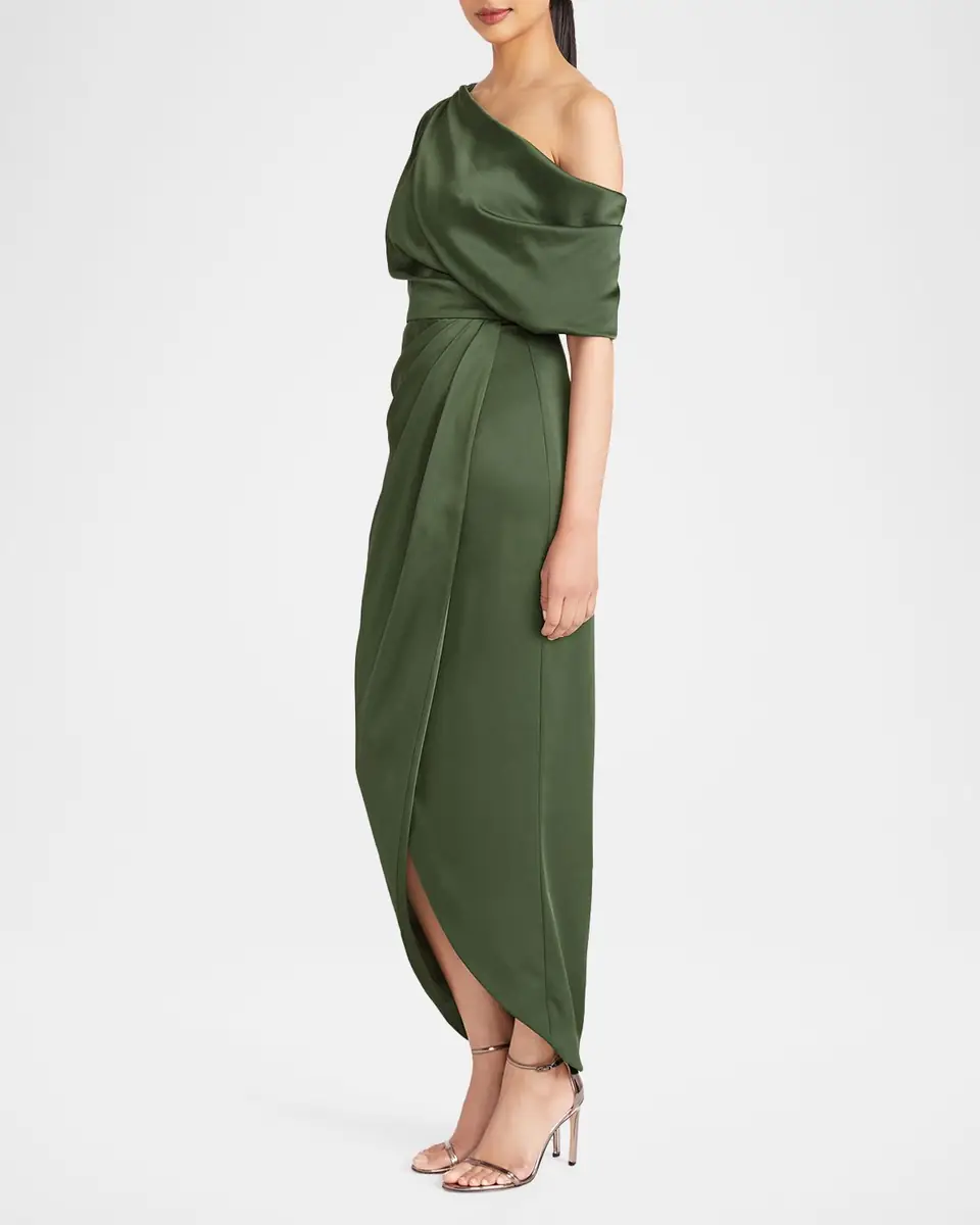 THEIA Rayna Draped One-Shoulder High-Low Gown | Thumbnail 4