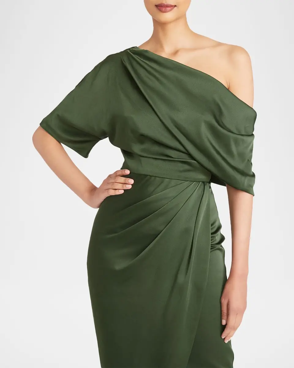 THEIA Rayna Draped One-Shoulder High-Low Gown | Thumbnail 5