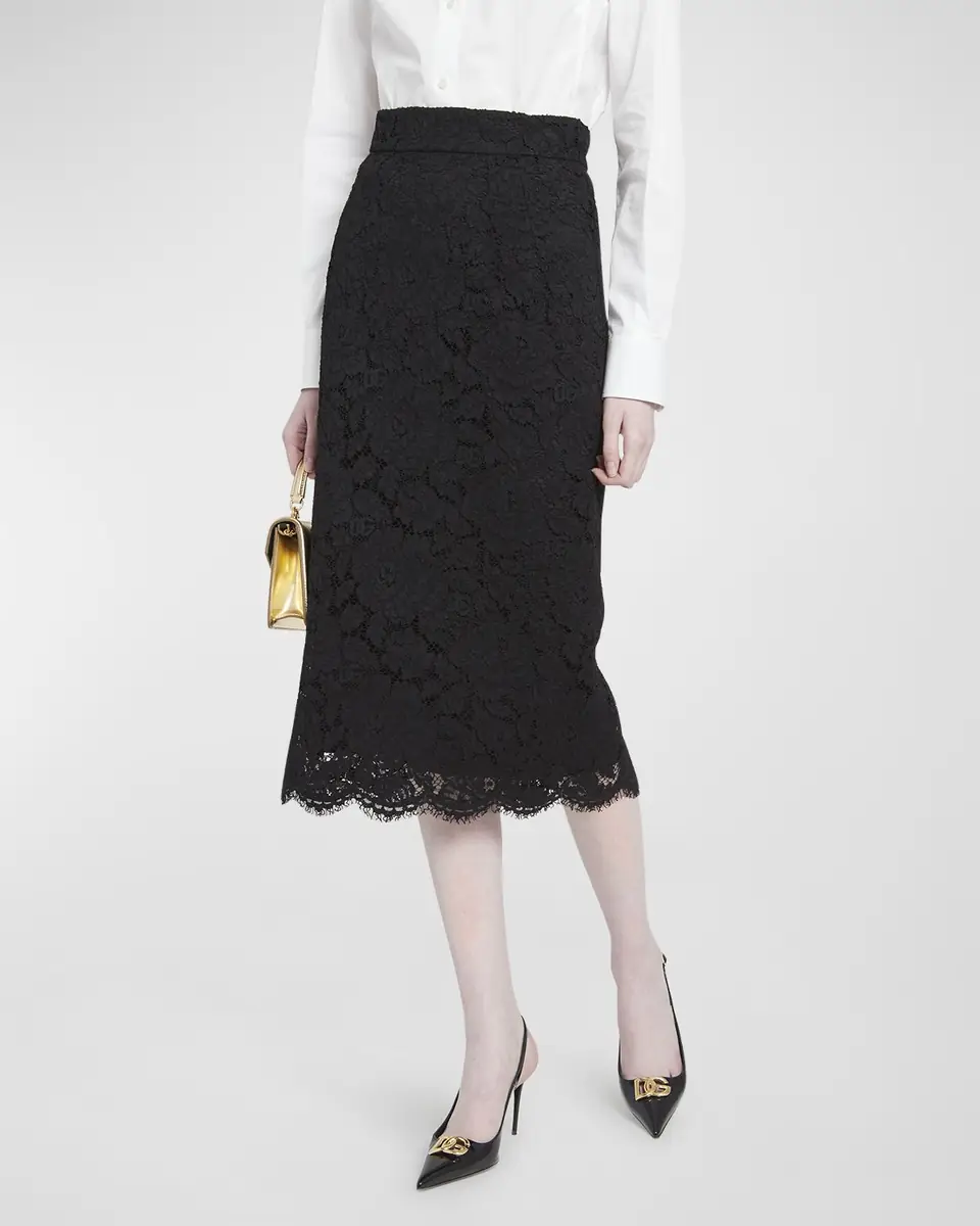 Dolce & Gabbana Lace Scalloped-Hem Midi Skirt | Thumbnail 7