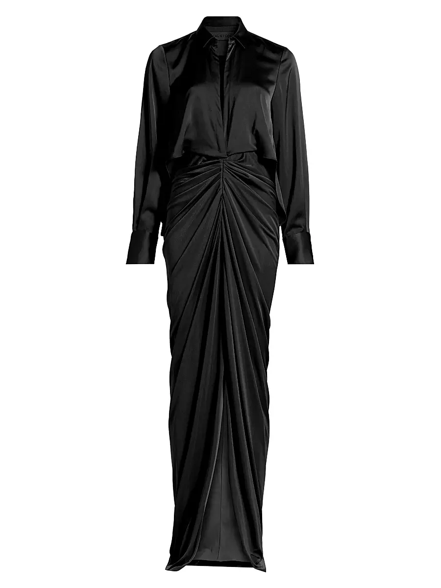 Halston Women's Katrine Mix Media Draped Gown - Black | Image 1 Halston Women's Katrine Mix Media Draped Gown - Black | Image 1