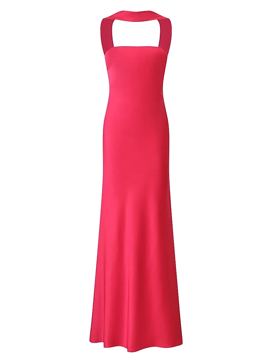 Halston Women's Vali Crepe Cowlback Gown - Opera | Image 1 Halston Women's Vali Crepe Cowlback Gown - Opera | Image 1