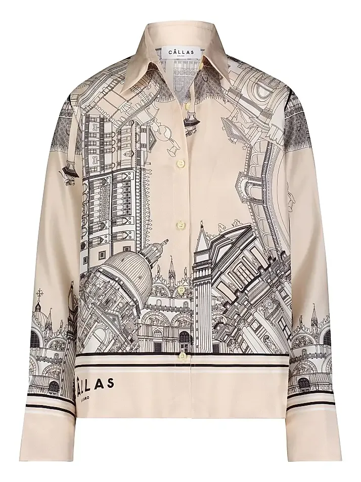 Women's Silk Twill Shirt with Venice Scarf Print Back Women's Silk Twill Shirt with Venice Scarf Print Back