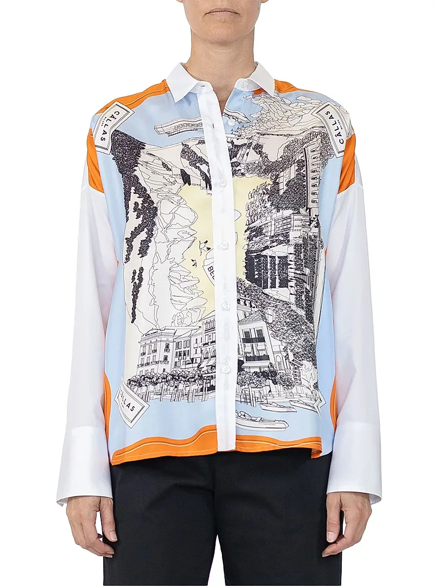 Callas Milano Women's Sirene Silk Scarf Front Shirt - White Orange | Thumbnail 2