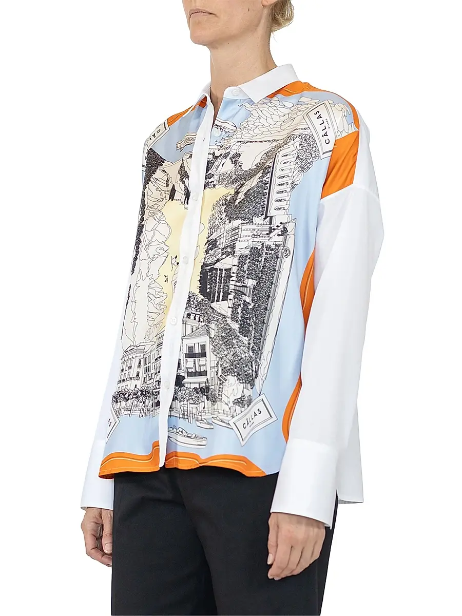 Callas Milano Women's Sirene Silk Scarf Front Shirt - White Orange | Thumbnail 3