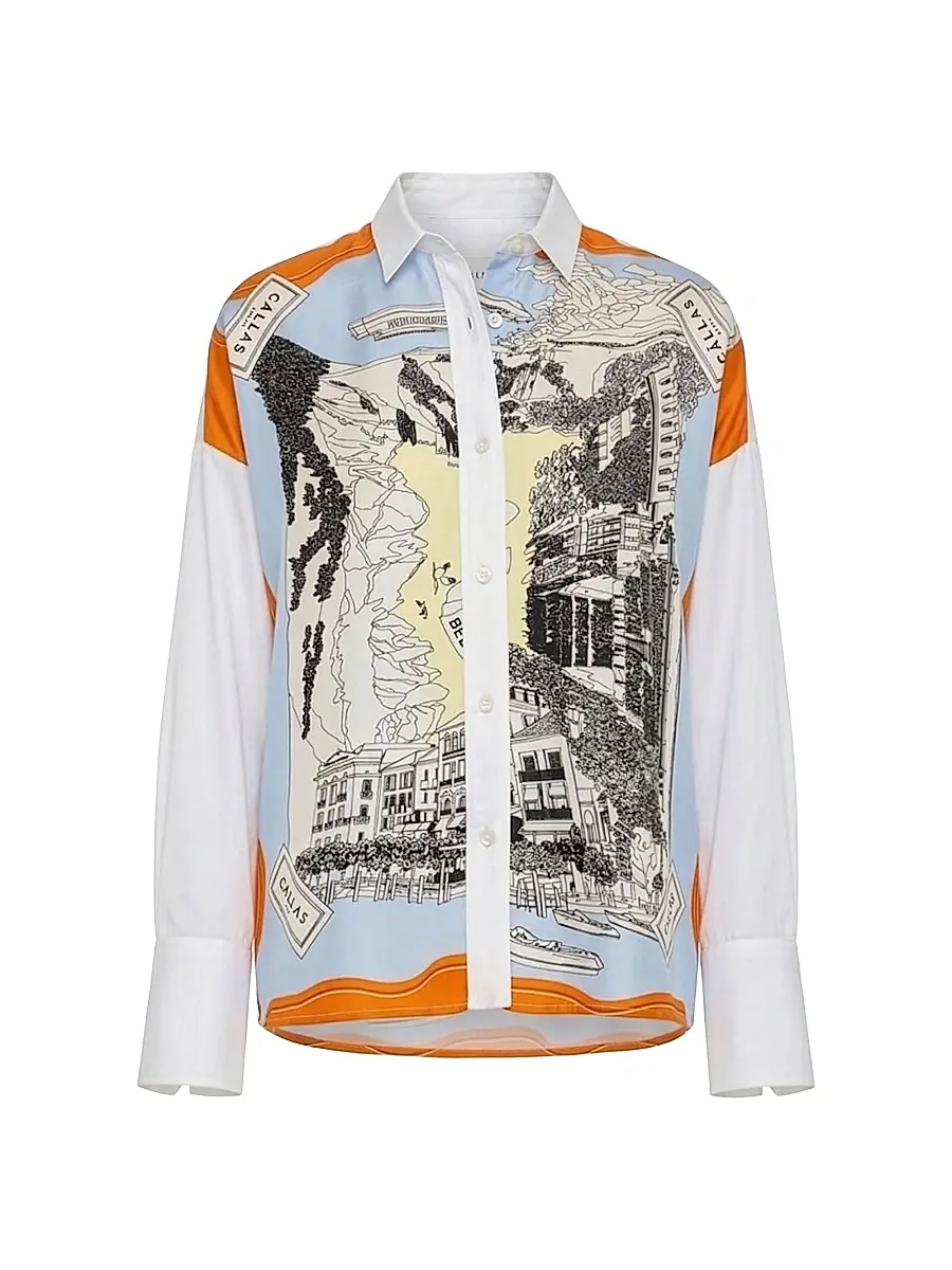 Callas Milano Women's Sirene Silk Scarf Front Shirt - White Orange | Image 1 Callas Milano Women's Sirene Silk Scarf Front Shirt - White Orange | Image 1