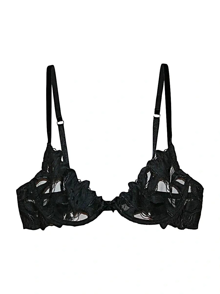 Fleur du Mal Women's Lace Plunge Demi Bra - Black | Image 1 Fleur du Mal Women's Lace Plunge Demi Bra - Black | Image 1