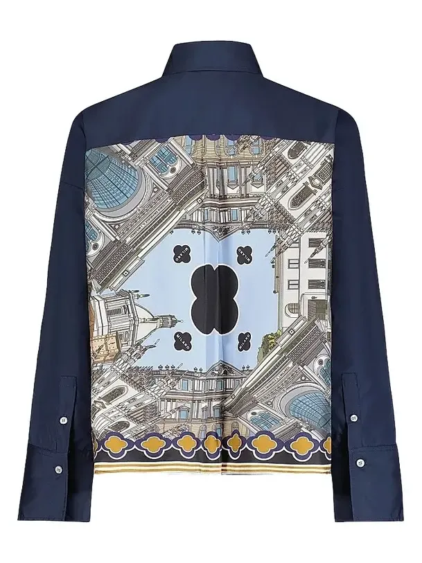 Women's Sirene Poplin Shirt with Silk Twill Milano Print Scarf Back Women's Sirene Poplin Shirt with Silk Twill Milano Print Scarf Back