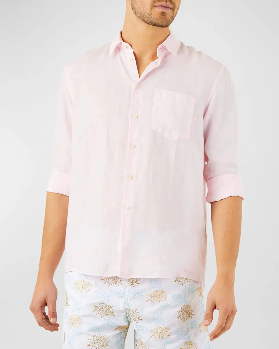Vilebrequin Men's Caroubis Solid Linen Sport Shirt | Thumbnail 2 Vilebrequin Men's Caroubis Solid Linen Sport Shirt | Thumbnail 2