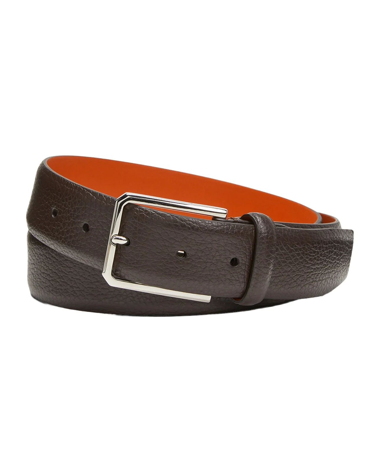 Santoni Men's Rectangle Buckle Grained Leather Belt