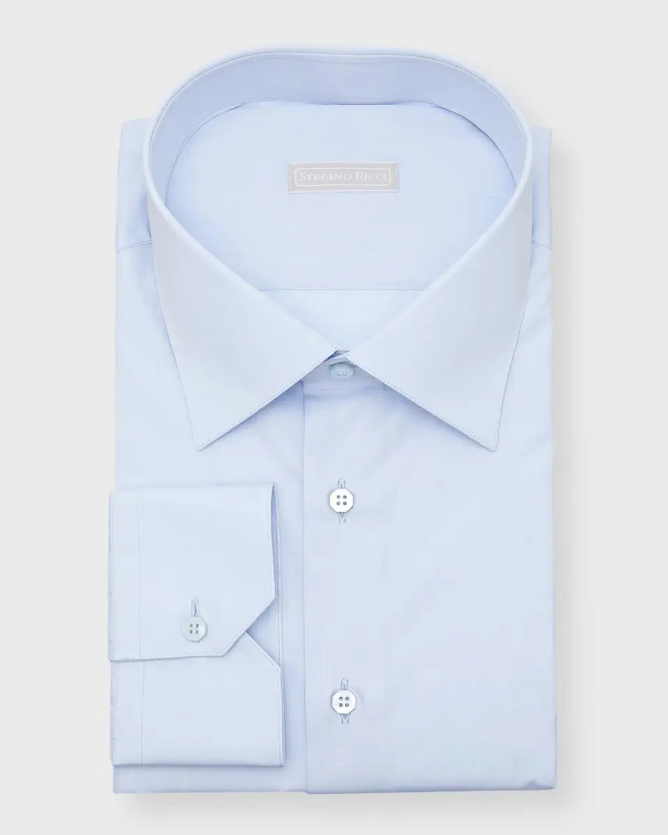 Stefano Ricci Men's Solid Barrel-Cuff Dress Shirt | Thumbnail 4 Stefano Ricci Men's Solid Barrel-Cuff Dress Shirt | Thumbnail 4