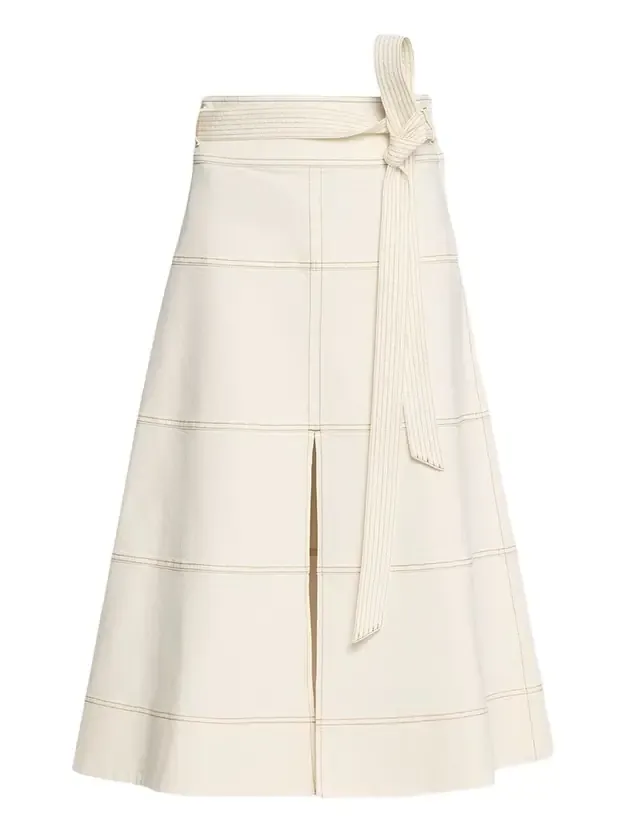 Hudson High-Waist Belted Denim Midi Skirt