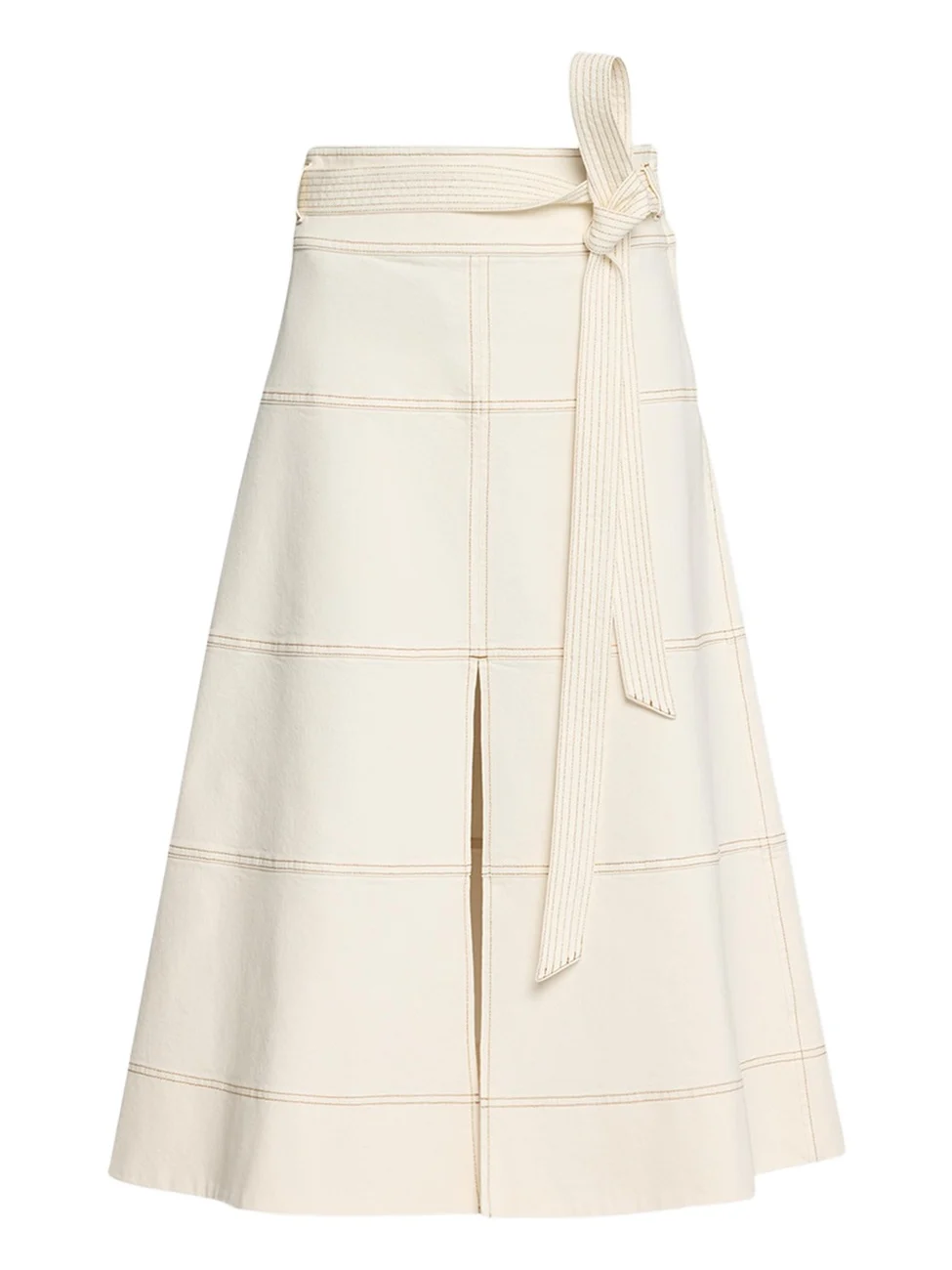 TANYA TAYLOR Hudson High-Waist Belted Denim Midi Skirt