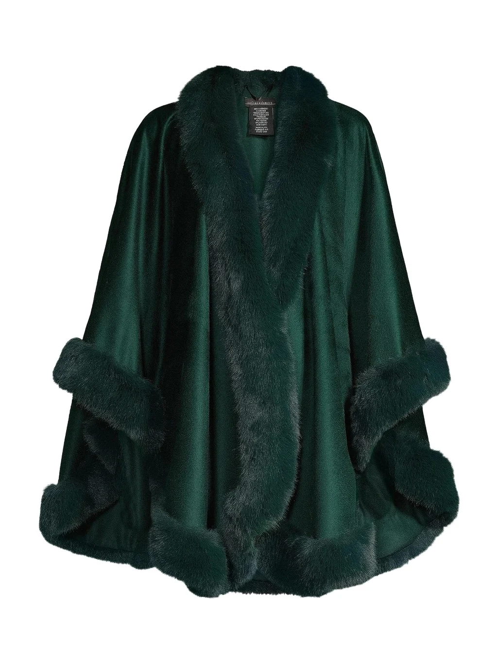 Sofia Cashmere Women's Faux Fur & Cashmere U-Cape - Green