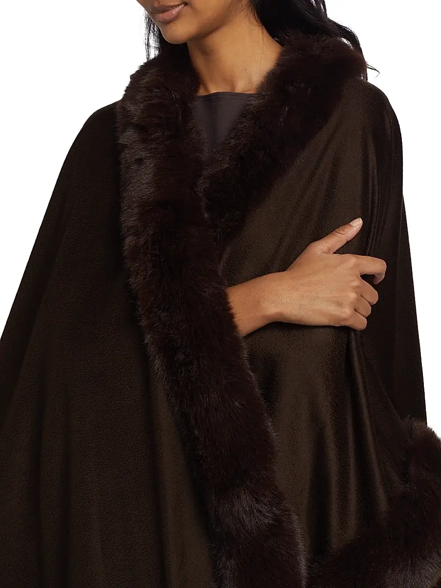Sofia Cashmere Women's Faux Fur & Cashmere U-Cape - Brown | Thumbnail 6