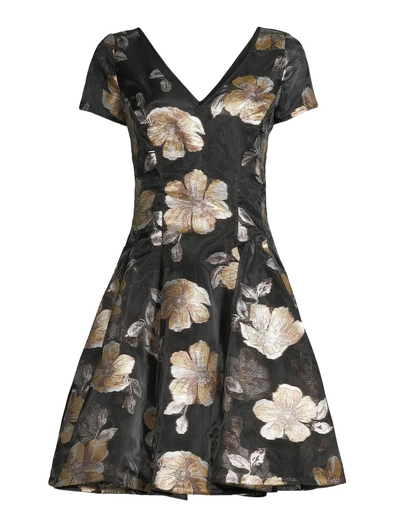 Shani Women's Floral Jacquard Fit & Flare Minidress - Black Gold