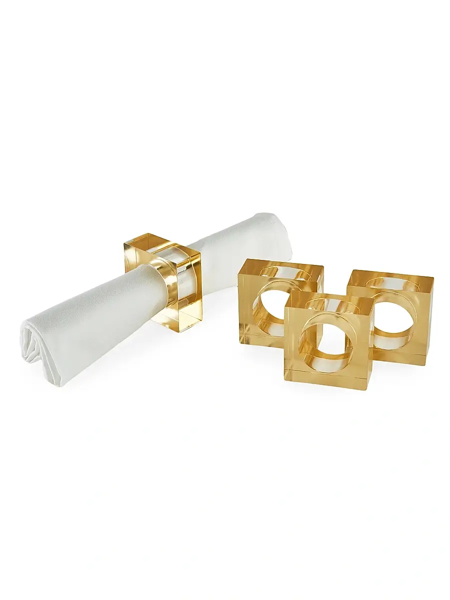 Tizo Lucite 4-Piece Square Napkin Ring Set - Gold | Image 1 Tizo Lucite 4-Piece Square Napkin Ring Set - Gold | Image 1