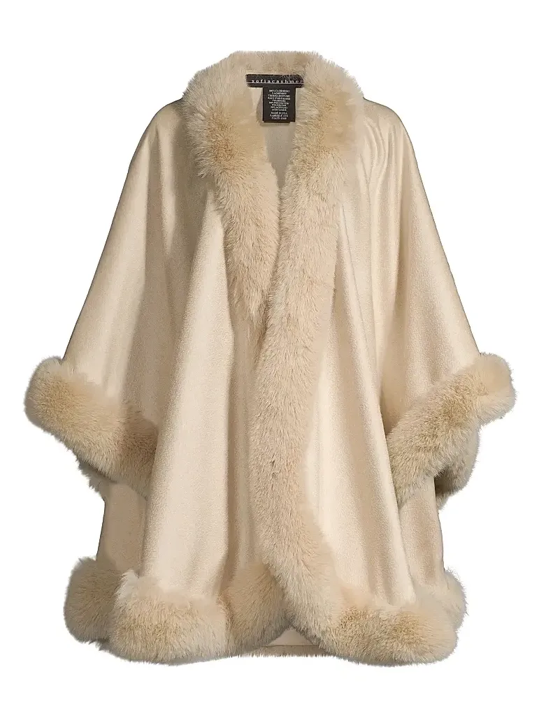 Women's Faux Fur & Cashmere U-Cape - Oat