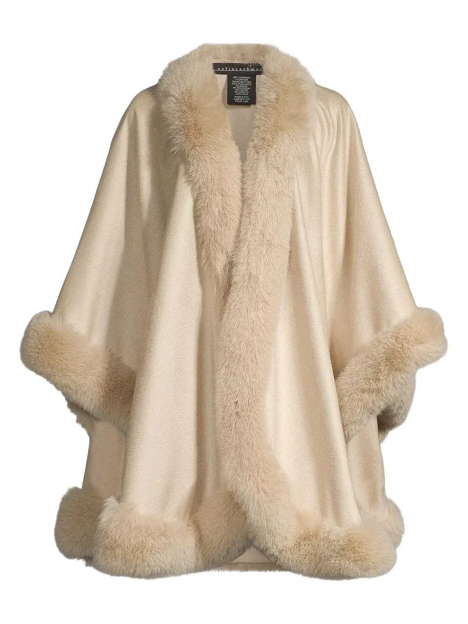 Sofia Cashmere Women's Faux Fur & Cashmere U-Cape - Oat