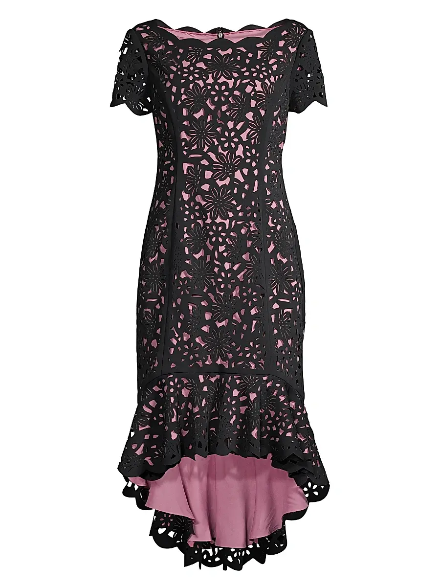 Shani Women's High-Low Crepe Dress - Black Pink | Image 1 Shani Women's High-Low Crepe Dress - Black Pink | Image 1