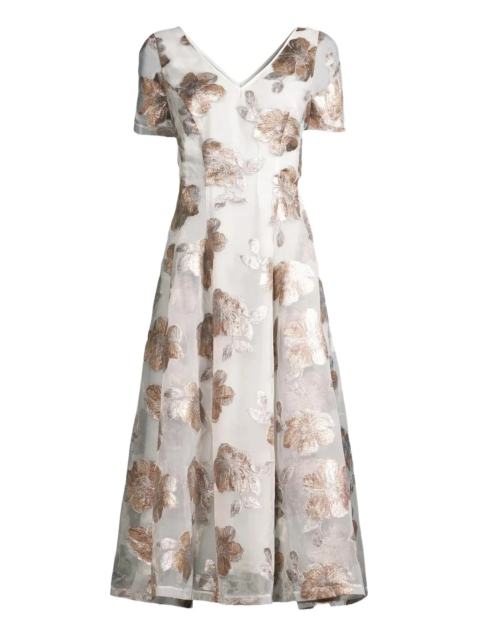 Women's Jacquard Organza V-Neck Midi-Dress Women's Jacquard Organza V-Neck Midi-Dress