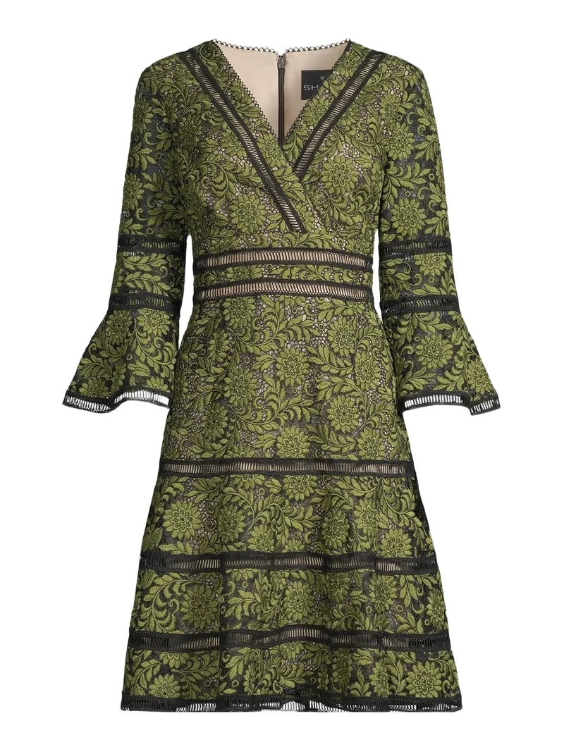 Shani Women's Floral Jacquard Lattice Trim Fit & Flare Midi-Dress - Black Green