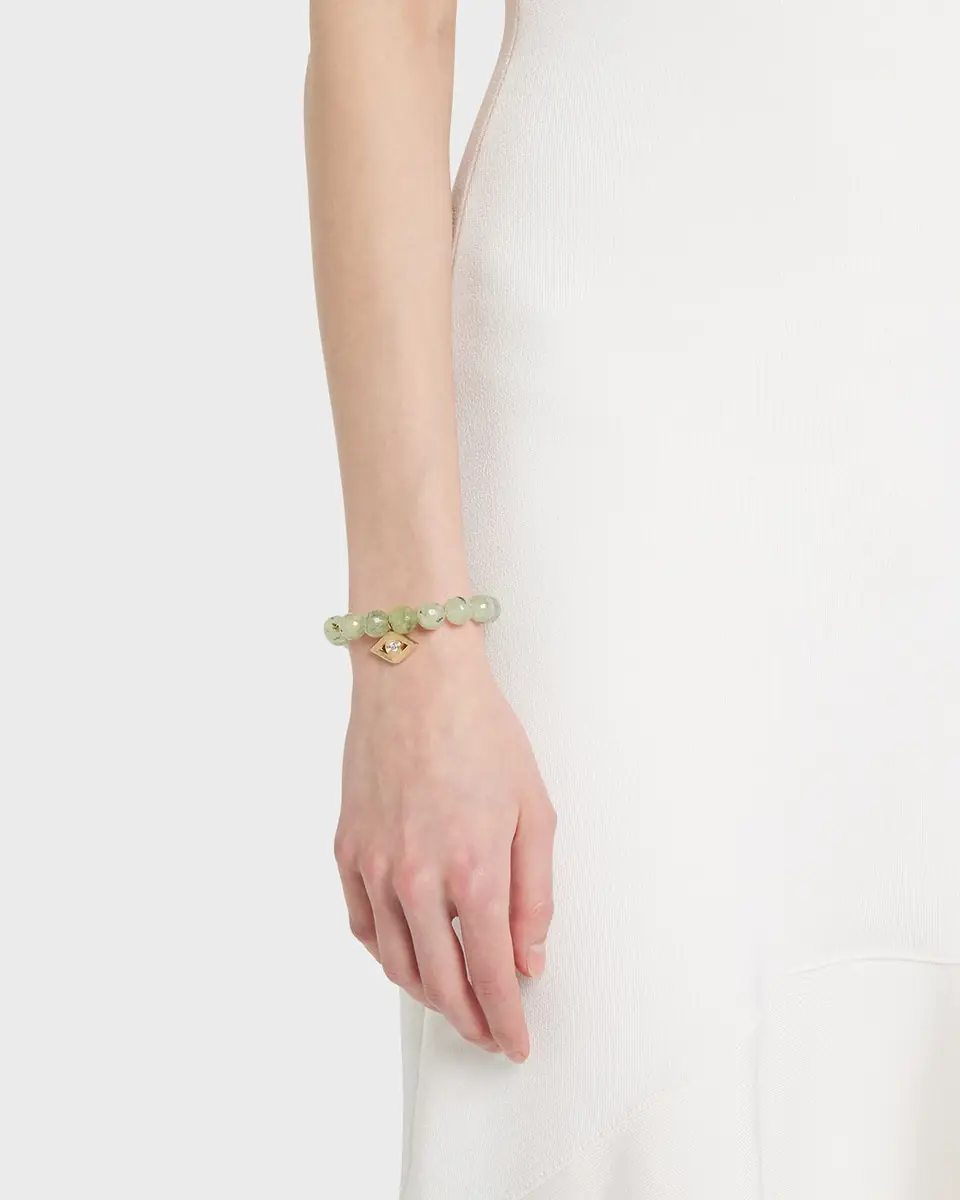 Sydney Evan 14k Gold Prehnite Beaded Bracelet with Diamond Evil Eye Charm | Thumbnail 2