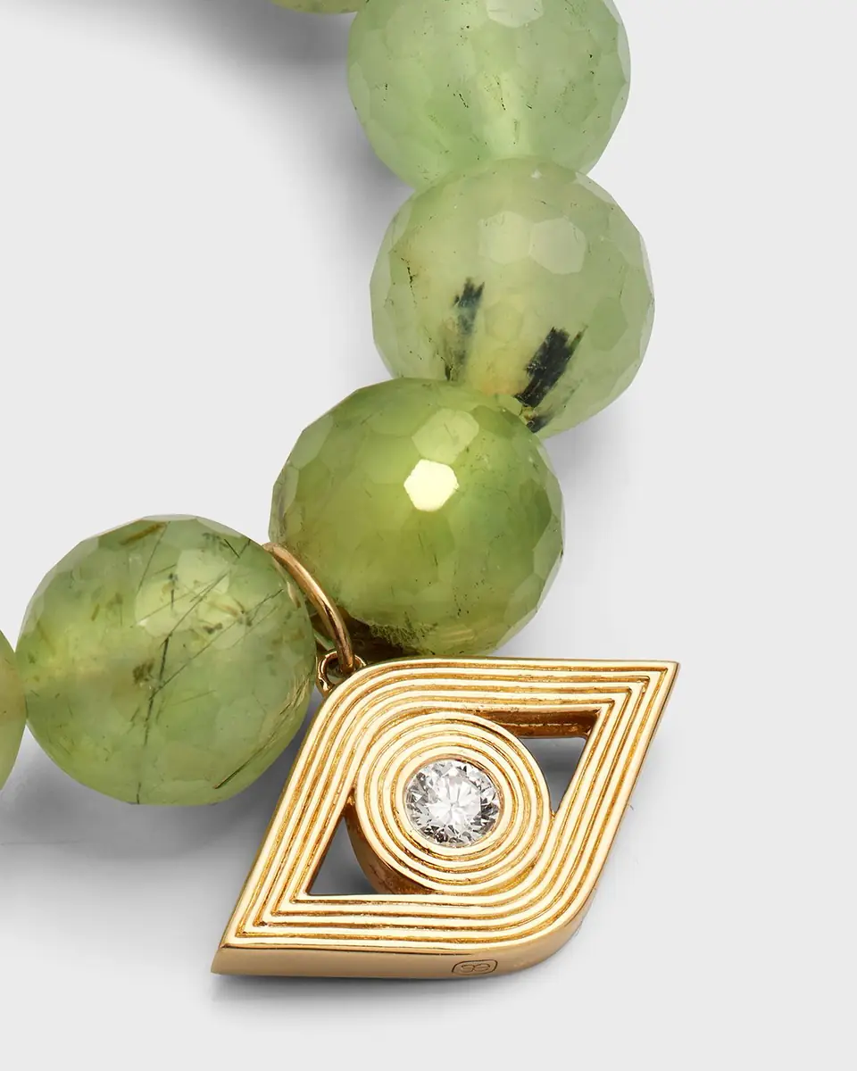 Sydney Evan 14k Gold Prehnite Beaded Bracelet with Diamond Evil Eye Charm | Thumbnail 3