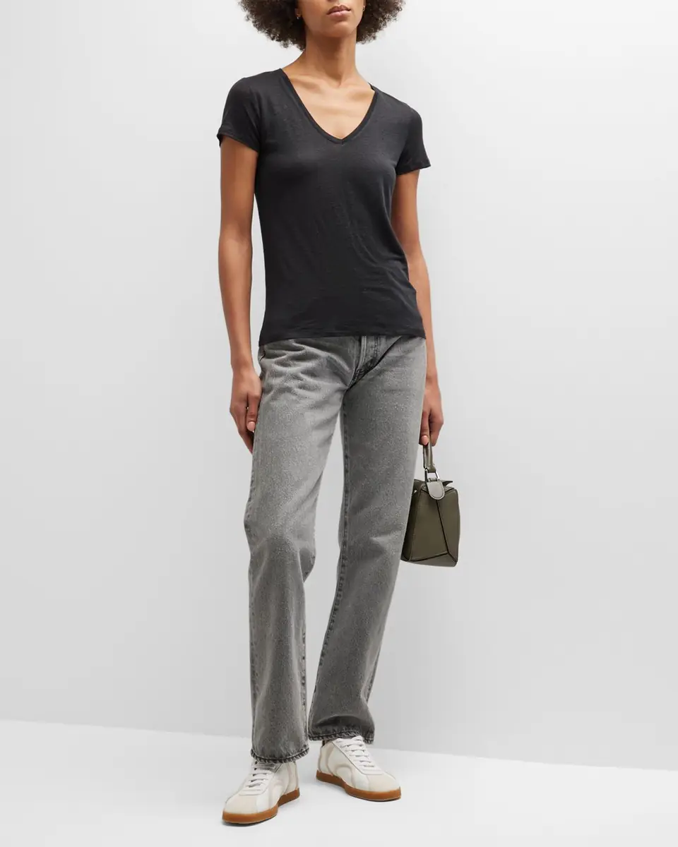 MAJESTIC FILATURES V-Neck Short-Sleeve Stretch Linen T-Shirt | Thumbnail 2