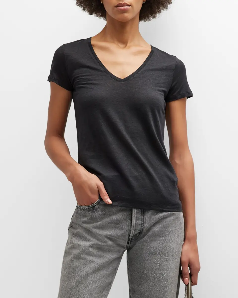 MAJESTIC FILATURES V-Neck Short-Sleeve Stretch Linen T-Shirt | Thumbnail 4