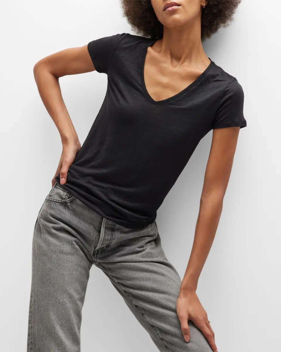 MAJESTIC FILATURES V-Neck Short-Sleeve Stretch Linen T-Shirt | Thumbnail 6