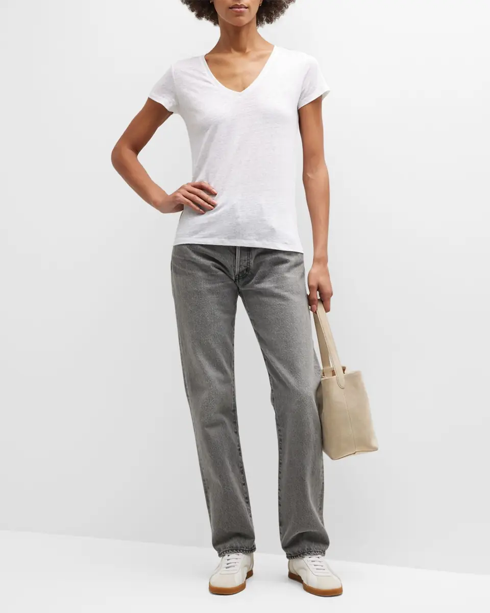 MAJESTIC FILATURES V-Neck Short-Sleeve Stretch Linen T-Shirt | Thumbnail 2