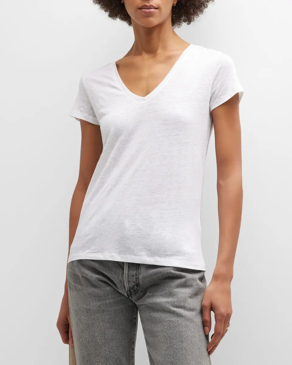 MAJESTIC FILATURES V-Neck Short-Sleeve Stretch Linen T-Shirt | Thumbnail 4